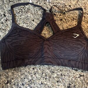 Gymshark Women's Black/Brown Patterned Sports Bra